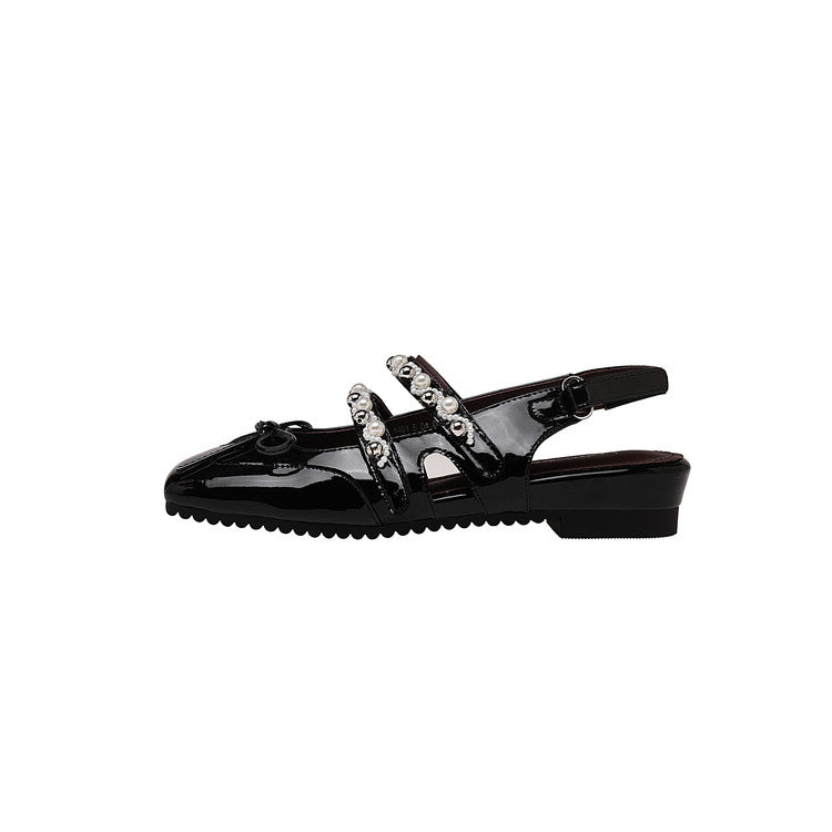 Karin Luna In Stock In Stock  Square Toe Bowknot Pearl Strap Closed-Toe Sandals
