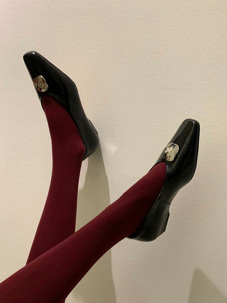 Karin Luna In Stock Spot Goods  Small Metal Decoration Thick Heel Single Shoes