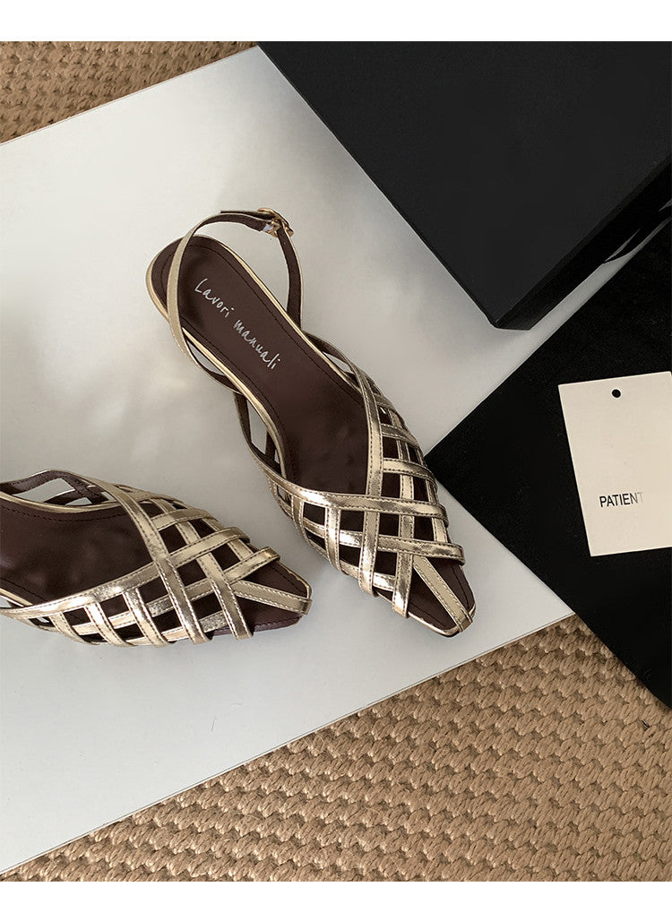 Karin Luna Braided Style ~Cross-woven Pointed Toe Closed-toe Sandals