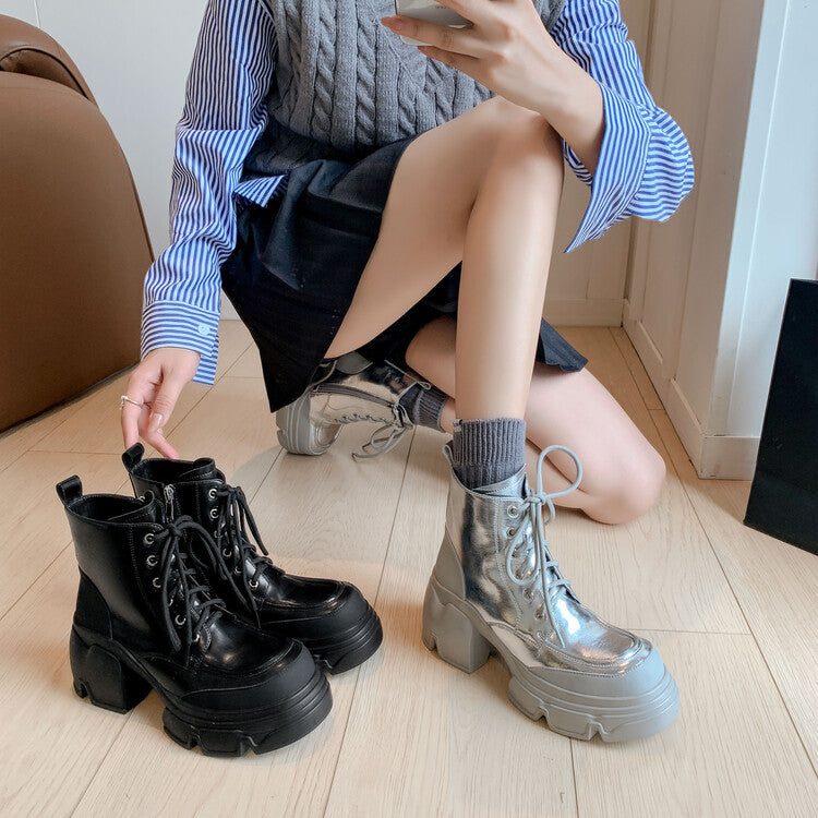 Karin Luna Casual Thick Sole Full Cowhide Lace-up Thick-soled Short Boots   Classic All-Matching