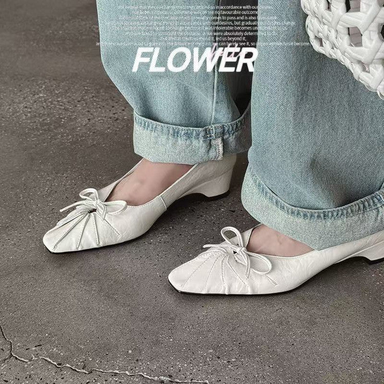 Karin Luna French Style Wrinkled Square Toe Height-Increasing Flats