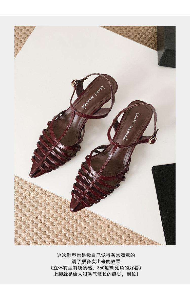 Karin Luna French Hollow Toe Metal Heel Elegant Sandals