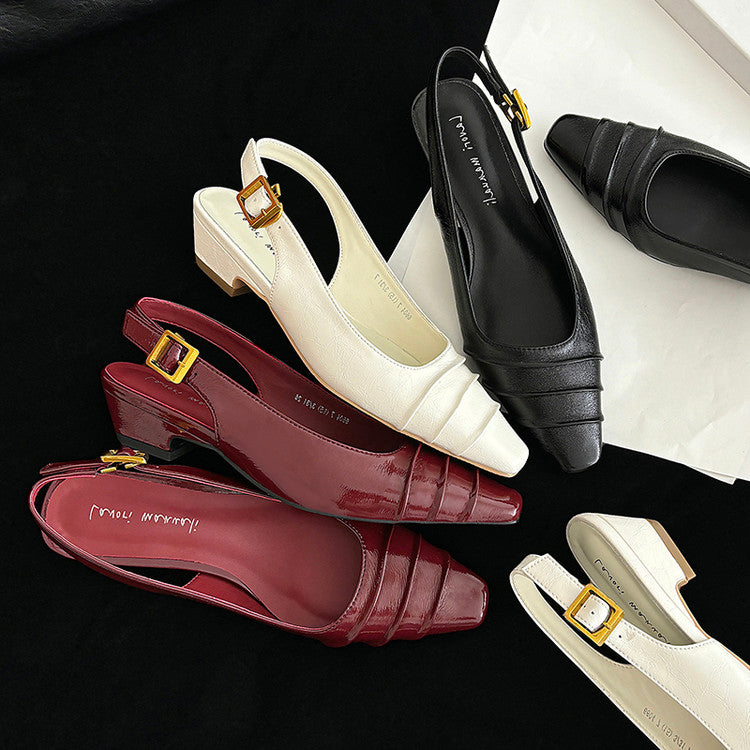 Karin Luna French Retro Square Toe Wrinkled Closed-Toe Sandals