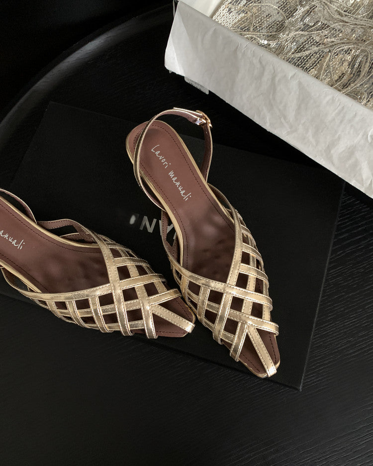 Karin Luna Braided Style ~Cross-woven Pointed Toe Closed-toe Sandals
