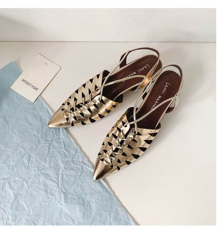 Karin Luna Braided Style ~Cross-woven Pointed Toe Closed-toe Sandals