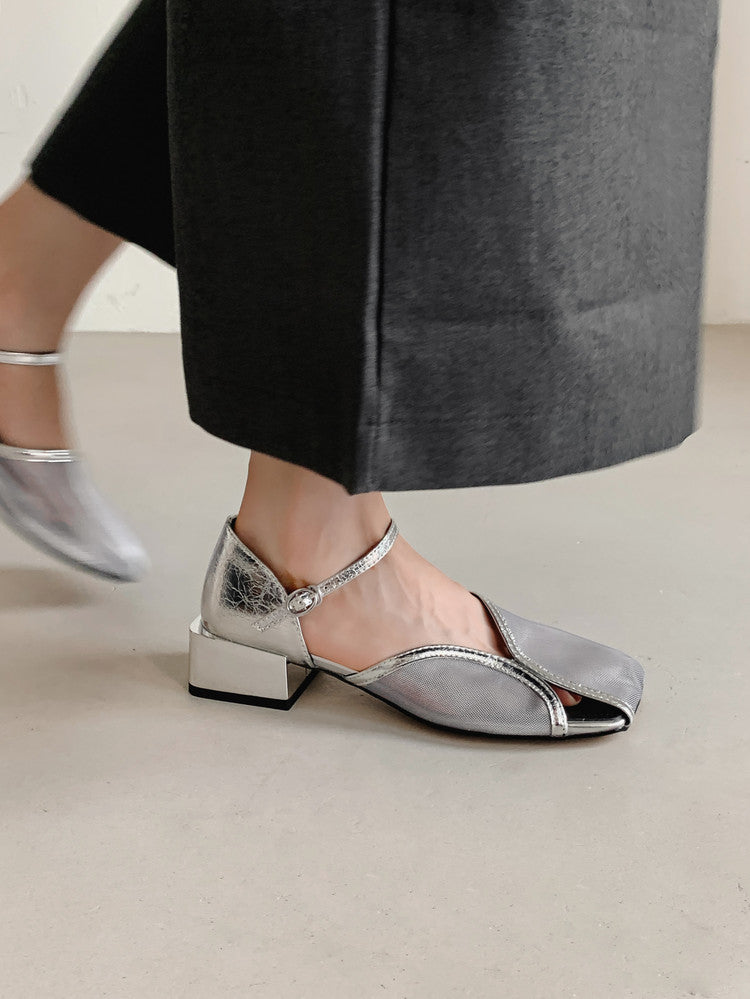 Karin Luna In Stock In Stock  Internet Celebrity Style Square Toe Mesh Chunky Heel Sandals