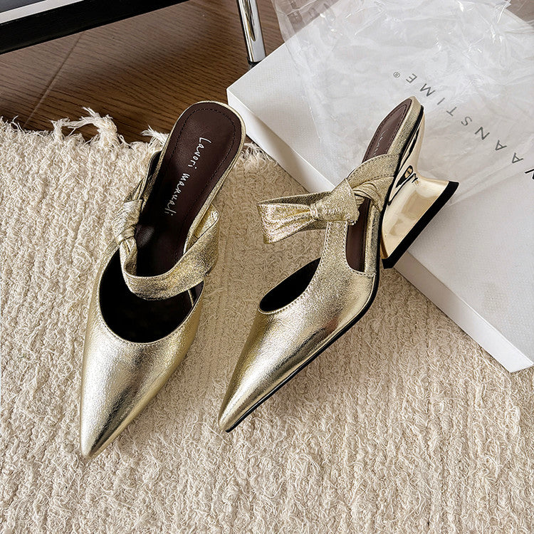 Karin Luna In Stock Spot Goods  Pointed Toe Irregular Heel Elegant Retro Strap Slippers