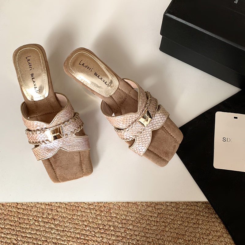 Karin Luna Fish Skin Series~ Hot-selling Square-Toe Slippers with Built-in Traffic