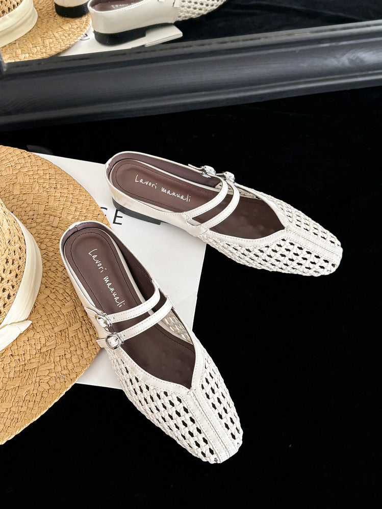 Karin Luna In Stock Spot Goods Hollow Woven One-Strap Closed-Toe Slippers