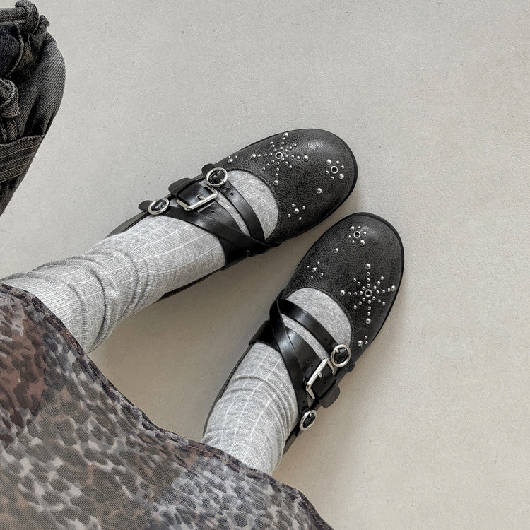 Karin Luna In Stock Spot Goods Studded Rivet Hidden Wedge Mary Jane Shoes
