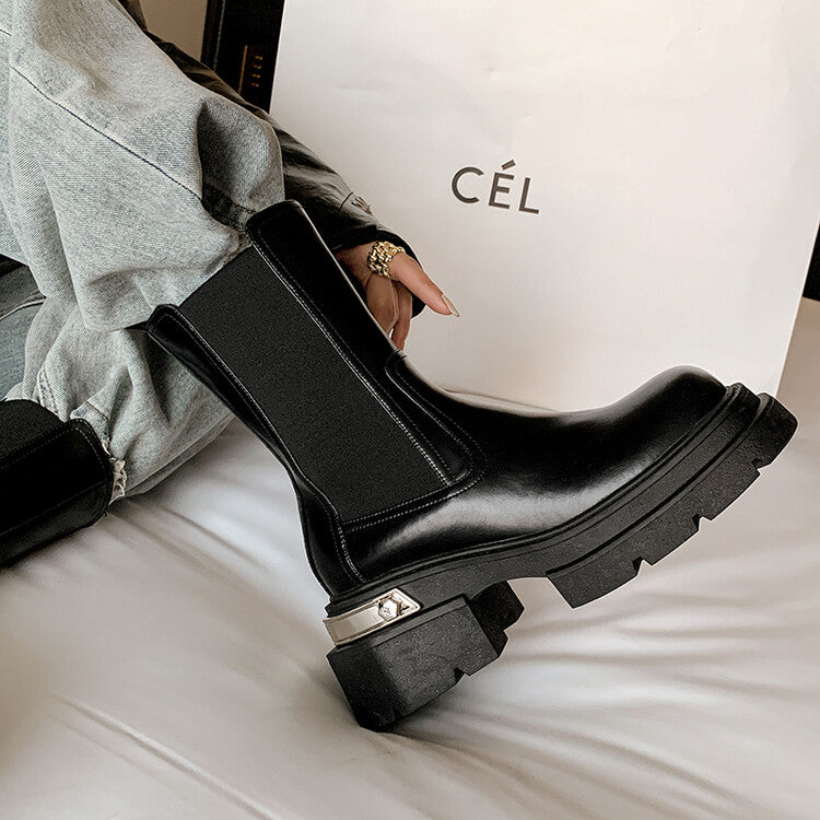 Karin Luna da Brand Series~Rear Metal Decoration Thick Sole Stretch Boots