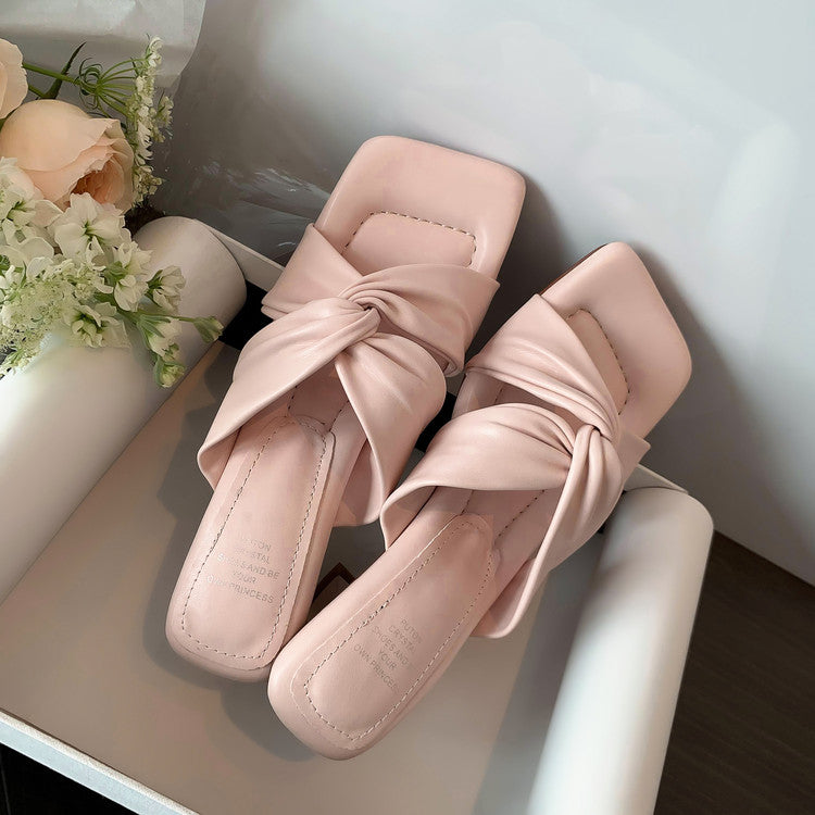 Karin Luna In Stock Spot Goods   Absolutely amazing4Color Cross Strap Thick Heel Square Toe Soft Slippers