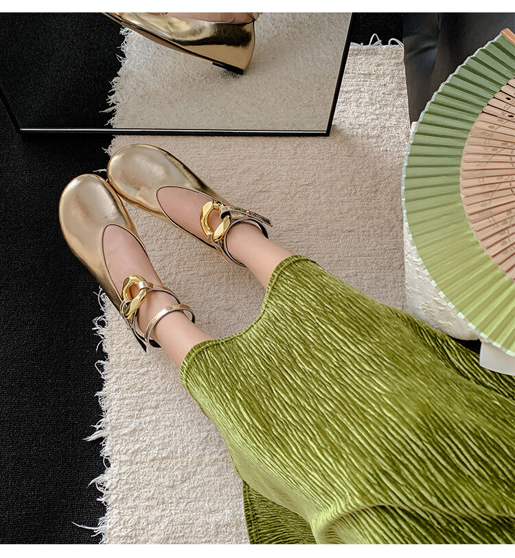 Karin Luna In Stock Large Stock Main Promotion  Two-Way Wear Height-Increasing Retro Gold Buckle Mary Jane Shoes
