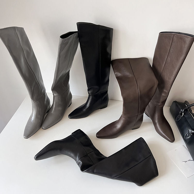Karin Luna Elegant Style Slanted Inner Height-Increasing Long Boots