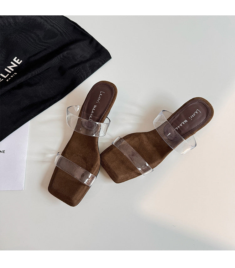 Karin Luna Hot-Selling Amber Element~Spot Goods Spot Goods Transparent tpu   Minimalist Square-Toed One-Strap Slippers