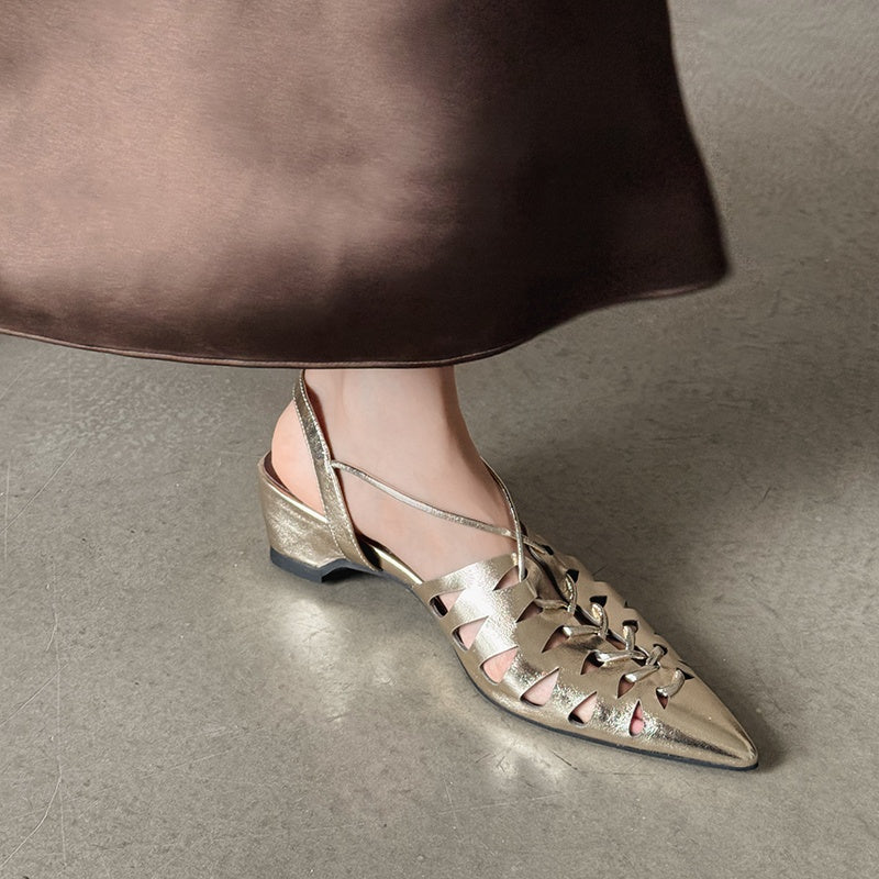 Karin Luna Braided Style ~Cross-woven Pointed Toe Closed-toe Sandals