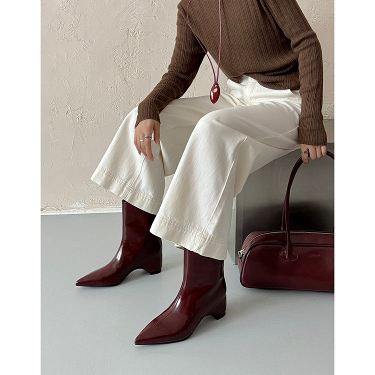 Karin Luna Elegant Pointed Toe Hidden Wedge Short Boots