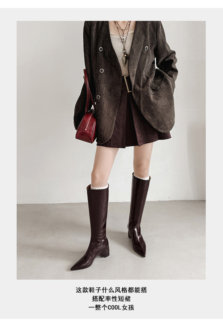 Karin Luna Elegant Style Pointed Toe Internal Height Increase Long Boots