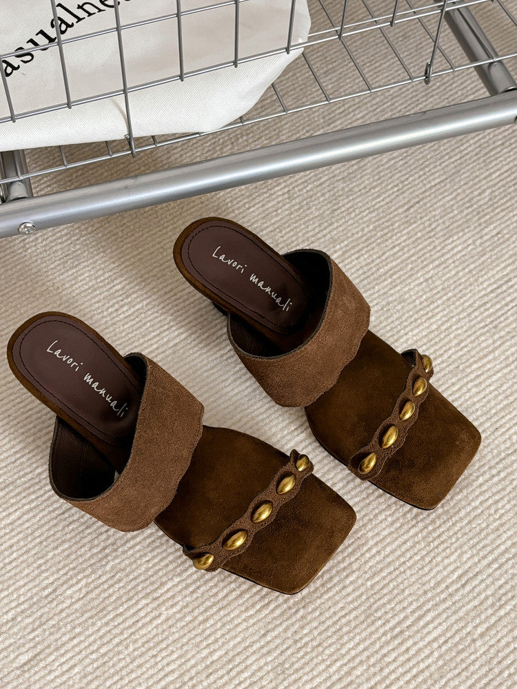 Karin Luna Hot-Selling Element Amber Heel~Spot Goods Spot Goods  Vacation Style One-Strap Amber Irregular Heel Slippers