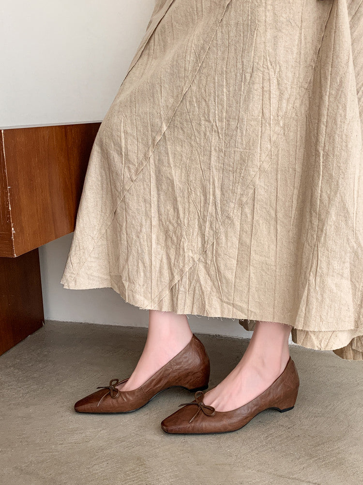 Karin Luna Full Layer Inside and Out~Basic Versatile Small Square Toe Butterfly Knot Irregular Heel Single Shoes