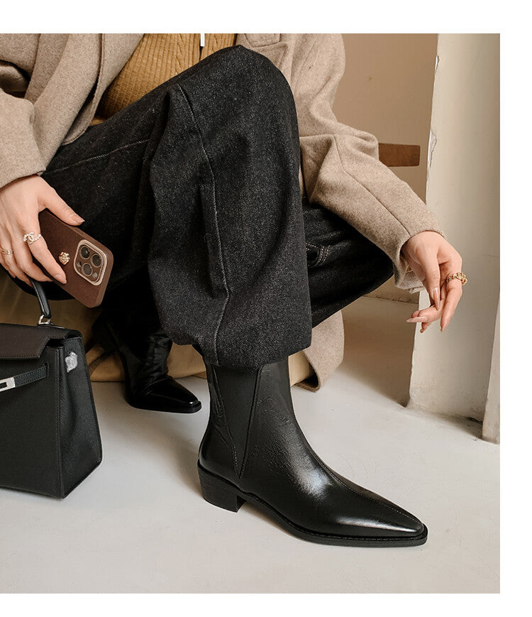 Karin Luna In Stock In stock   Classic first-layer cowhide Chelsea elastic ankle boots