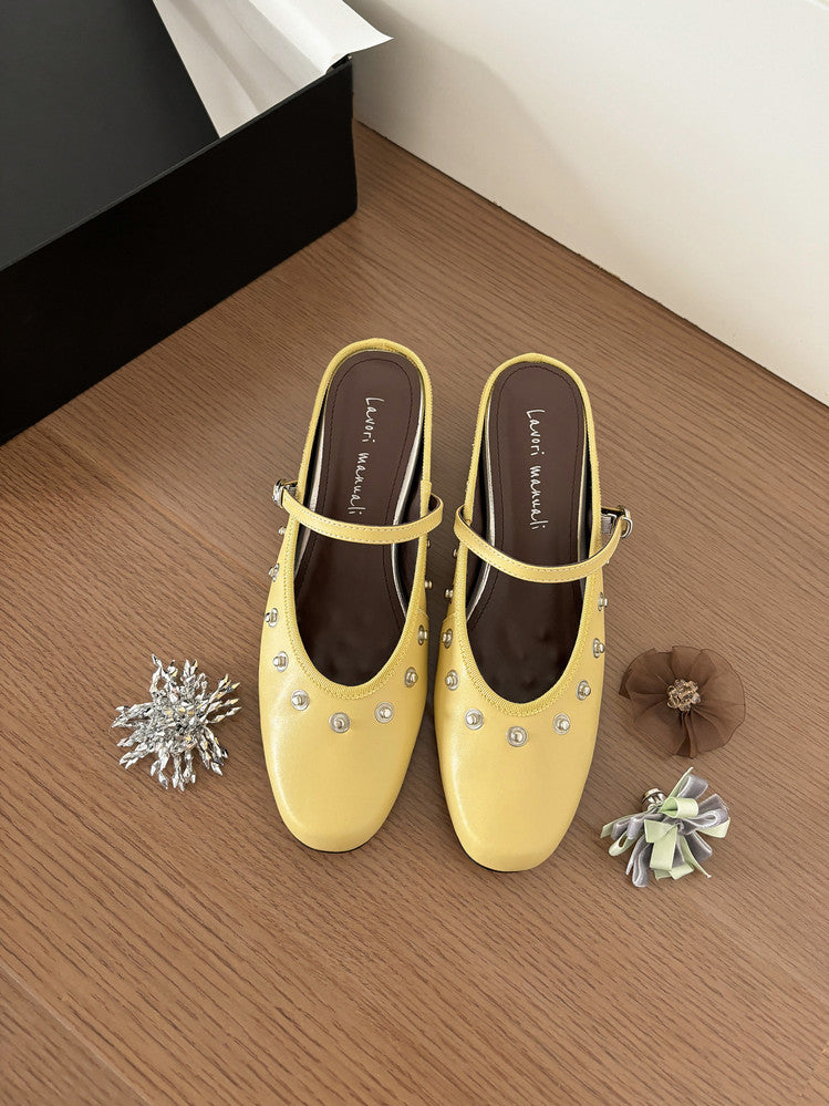 Karin Luna In Stock Spot Goods  Full-grain leather inside and out  Ultra Exquisite Round Toe Hidden Heel Closed-Toe Slippers