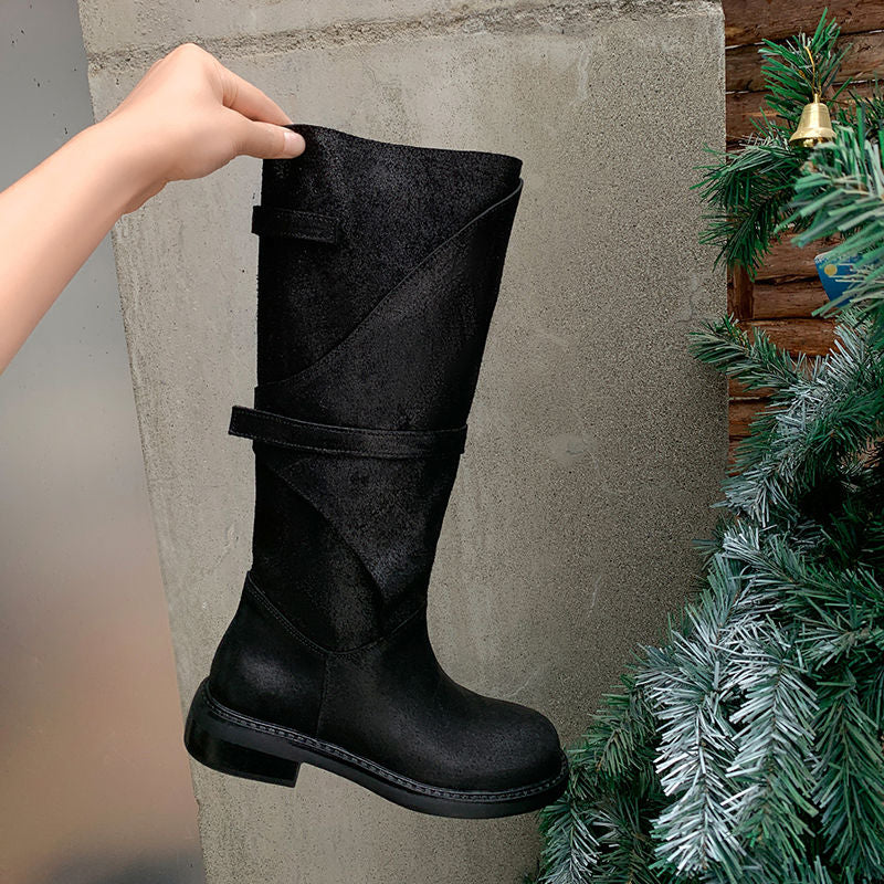 Karin Luna In Stock Spot Goods   Heavy-duty Edition Highly Consuming Material Round Toe Long Boots