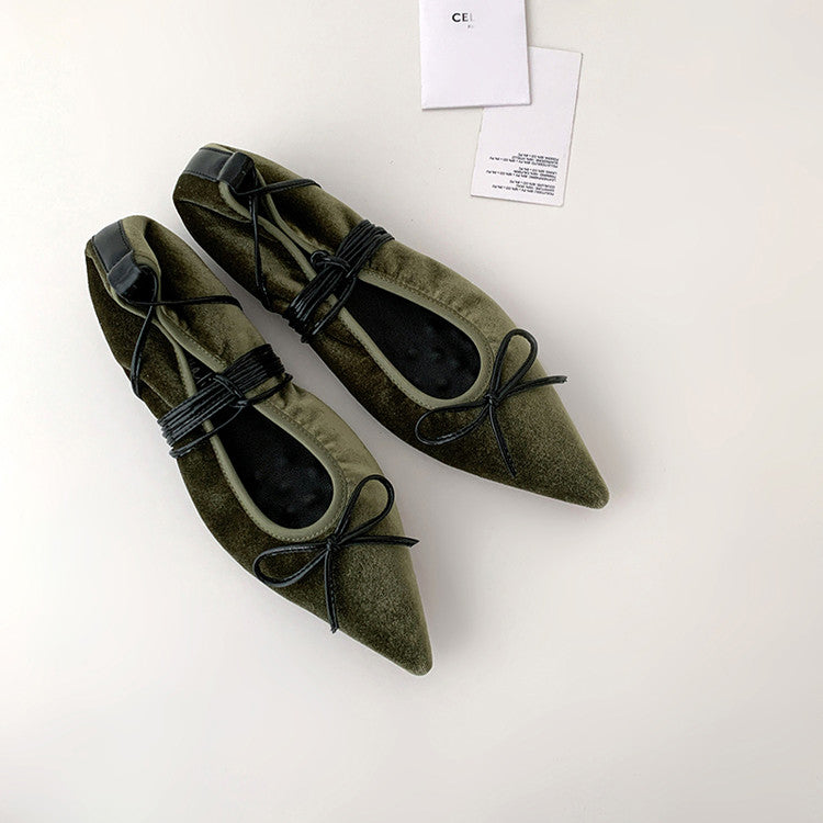 Karin Luna In Stock In Stock Retro Velvet Pointed Toe Bowknot Single Shoes