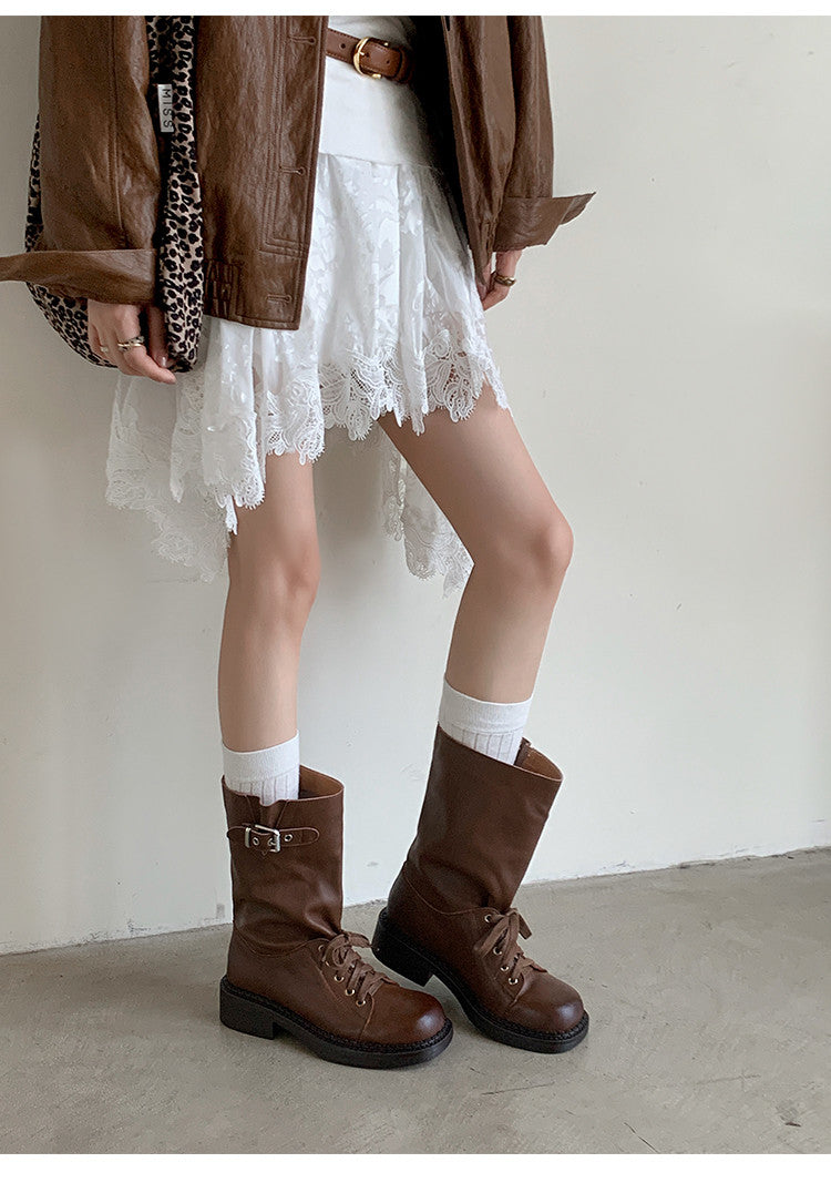 Karin Luna Bestseller Large Tube Thick Sole Martin Boots with Belt Buckle