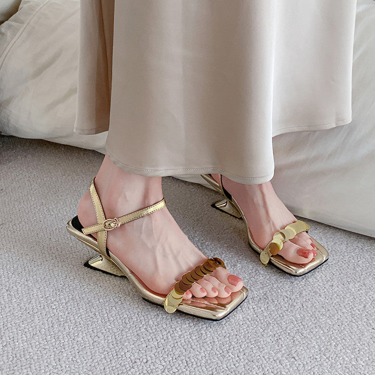 Karin Luna In Stock Spot Goods   Sequin One-Strap Irregular Heel Sofa Insole Sandals