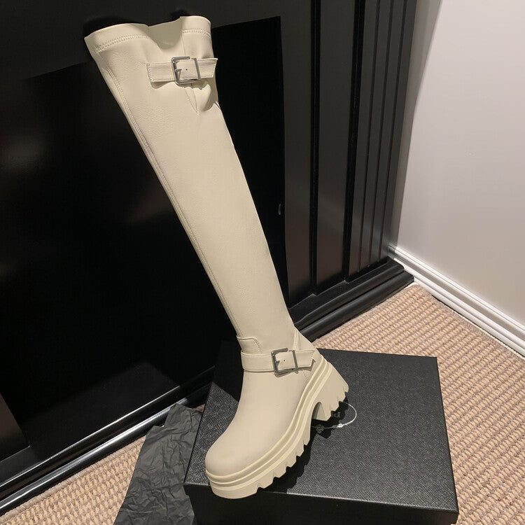 Karin Luna In Stock   Thick Sole Round Toe Basic Versatile Casual Long Boots