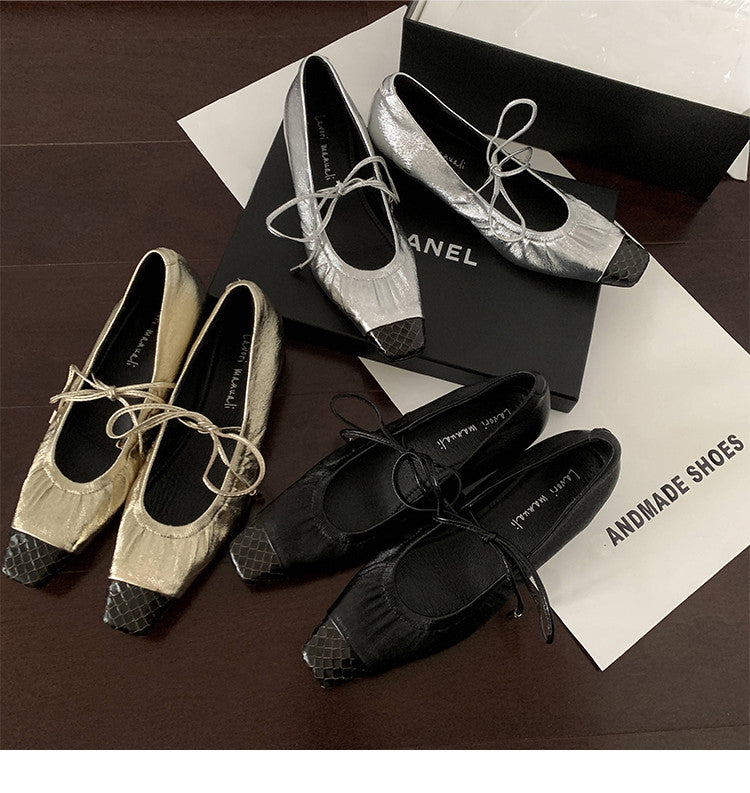 Karin Luna In Stock Spot Goods  Retro Sweet Bowknot Granny Wrinkled Single Shoes