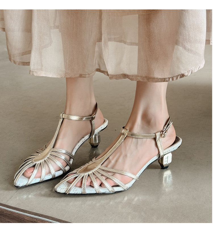 Karin Luna In Stock Spot Goods Open-toe French Style Metal Heel Sandals