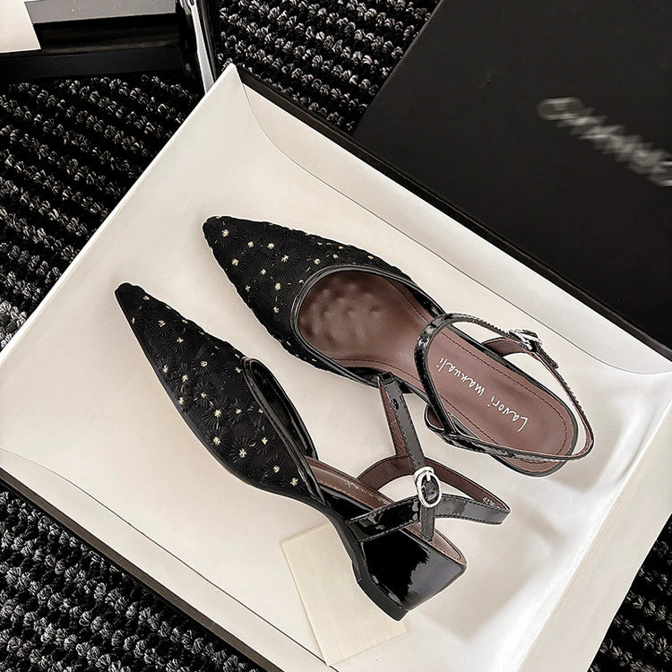 Karin Luna In Stock Spot Goods Embroidered Daisy Sheepskin Mesh Elegant Closed-Toe Slippers