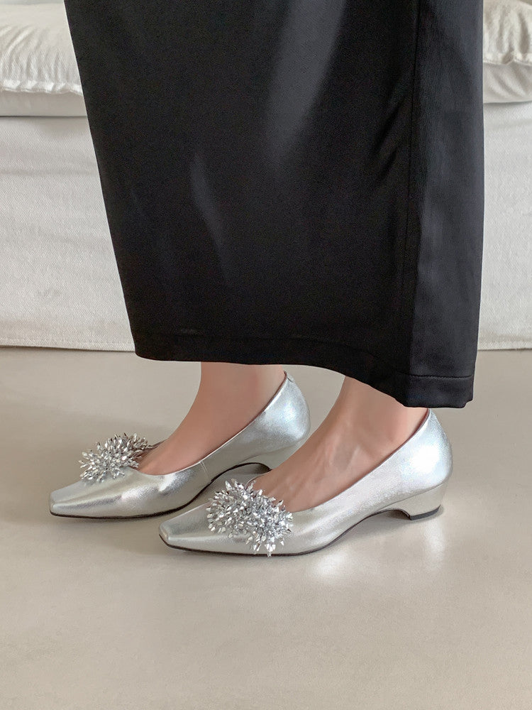 Karin Luna In Stock Spot Goods Exquisite Fireworks Buckle Small Square Toe Chunky Heel Commuter Shoes