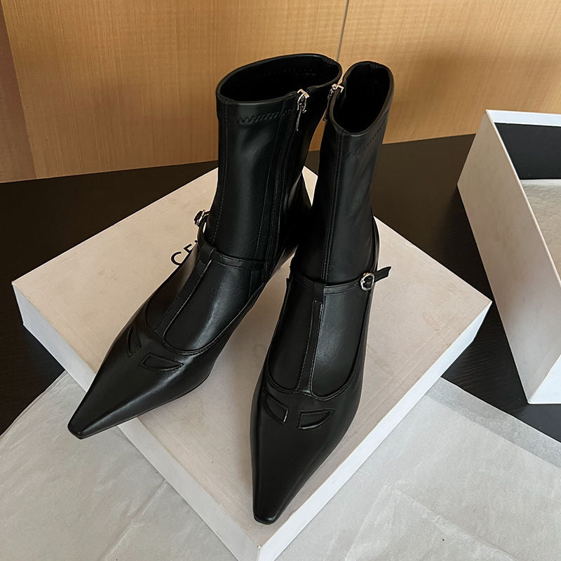 Karin Luna In Stock Spot Goods Elegant Stiletto Pointed Toe Side Zipper Short Boots