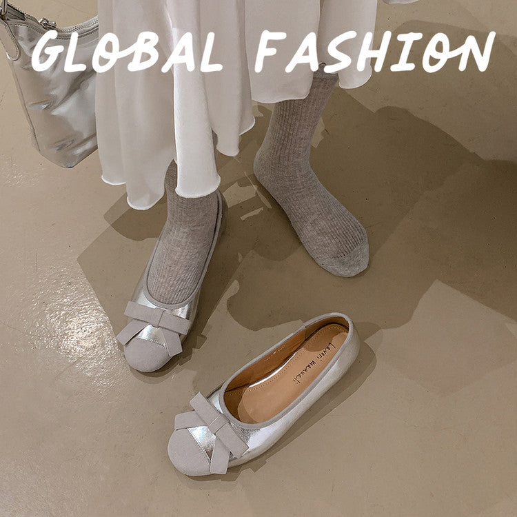 Karin Luna In Stock Spot Goods    Color Block Sweet Bowknot Hidden Wedge Shallow Mouth Flats