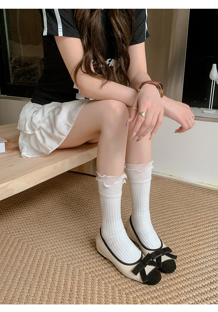 Karin Luna In Stock Spot Goods    Color Block Sweet Bowknot Hidden Wedge Shallow Mouth Flats