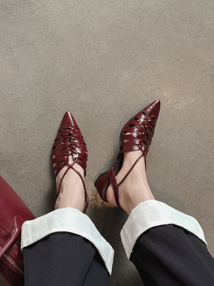 Karin Luna Braided Style ~Cross-woven Pointed Toe Closed-toe Sandals