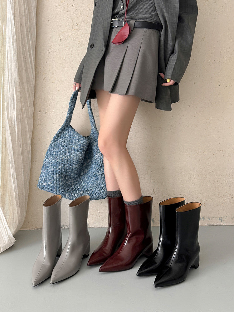 Karin Luna Elegant Pointed Toe Hidden Wedge Short Boots