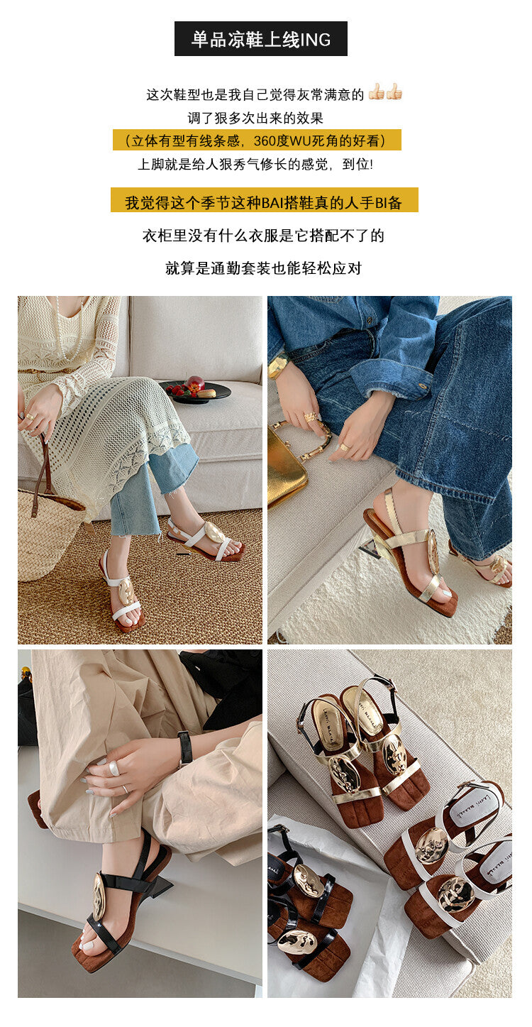 Karin Luna Hot-Selling Fasteners  Irregular Heel Open-Toe Sandals