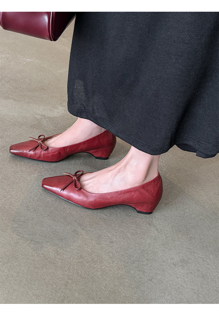 Karin Luna Full Layer Inside and Out~Basic Versatile Small Square Toe Butterfly Knot Irregular Heel Single Shoes
