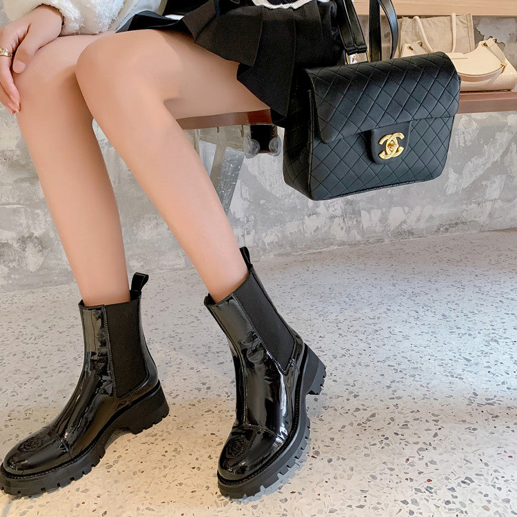 Karin Luna In Stock Spot Goods  Classic Embroidered Camellia Round Toe Thick Sole Chelsea Boots