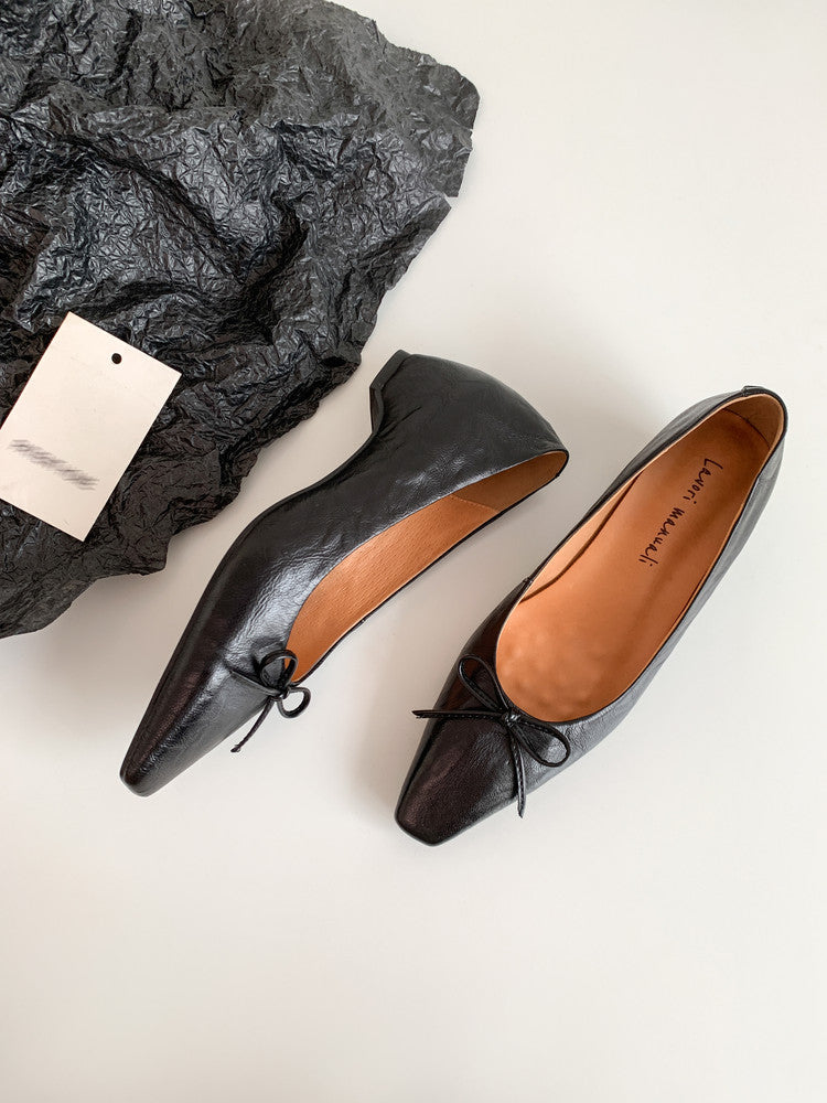 Karin Luna Full Layer Inside and Out~Basic Versatile Small Square Toe Butterfly Knot Irregular Heel Single Shoes
