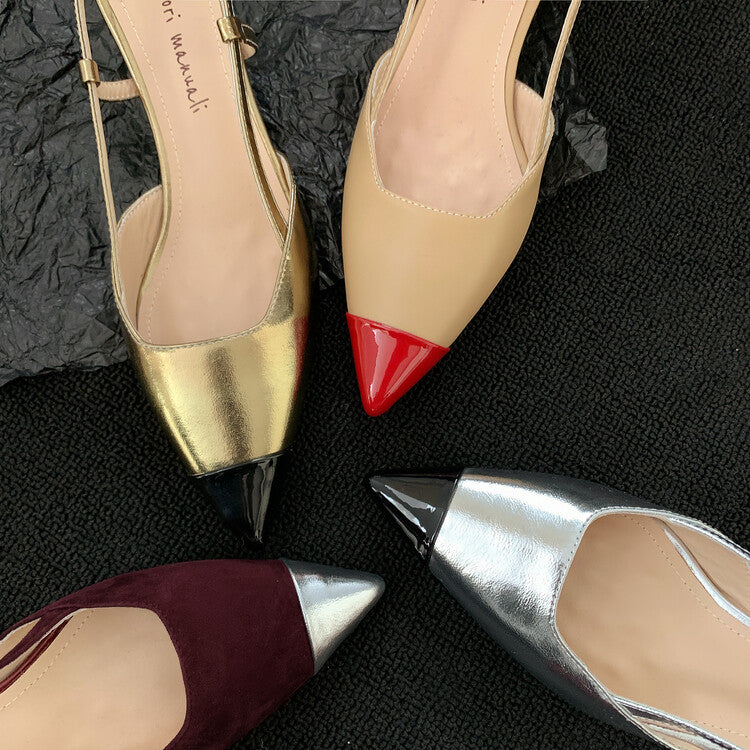Karin Luna In Stock 24New Year's stock is now available Color Block Pointed Toe Full Leather Sandals