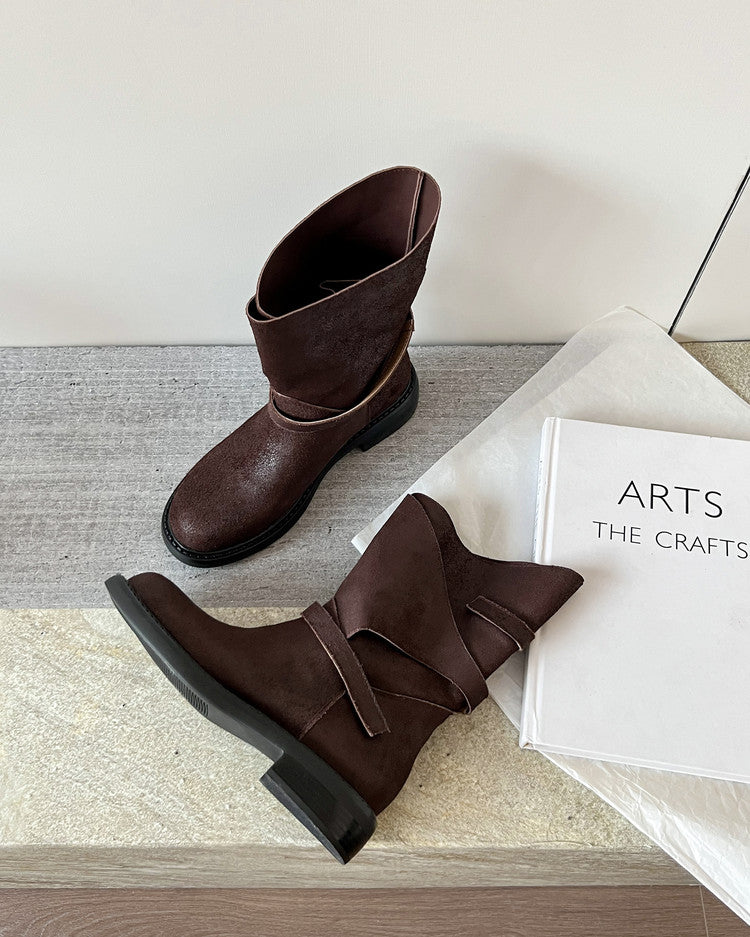 Karin Luna In Stock Spot Goods  Super textured Lazy Style Thick-Soled Ankle Boots