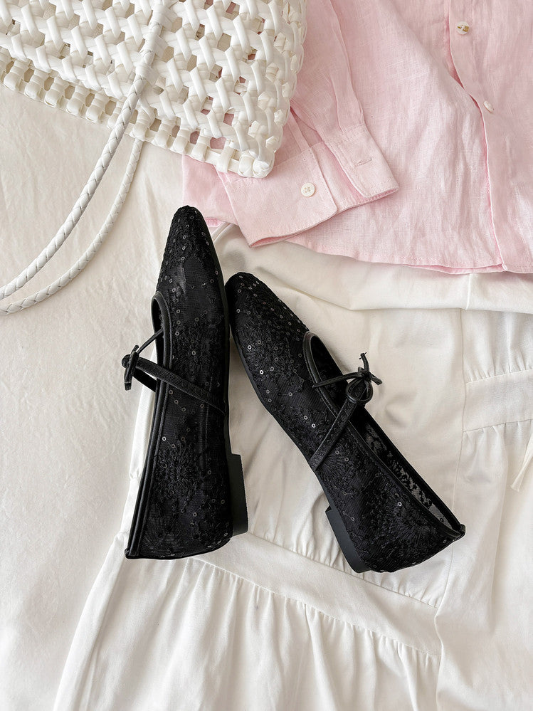 Karin Luna In Stock Spot Goods  Summer Breathable Retro Embroidered Bow Granny Shoes