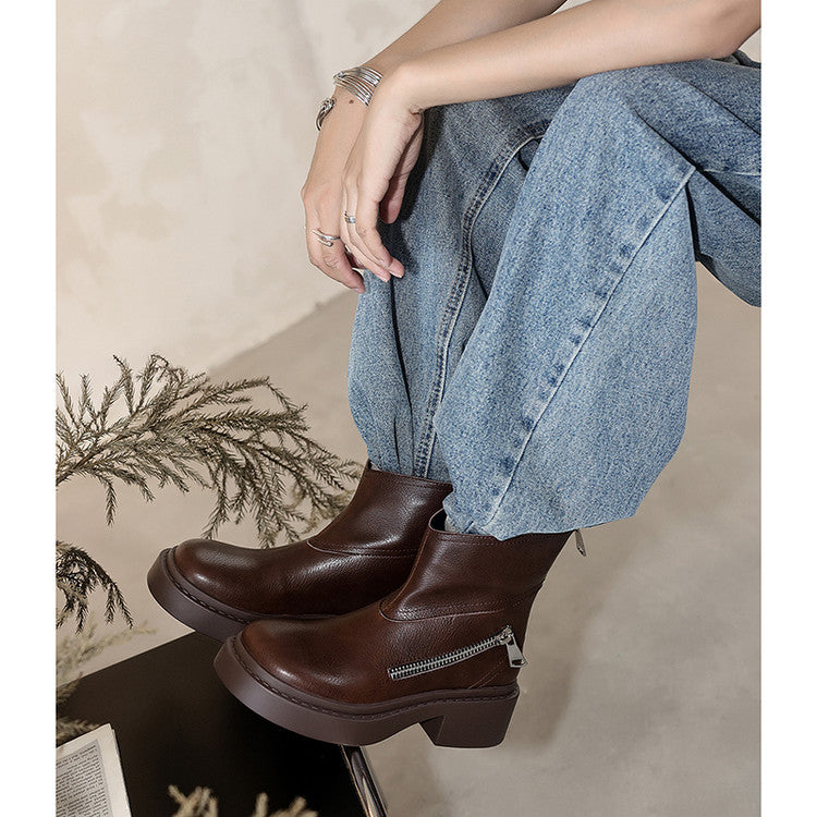 Karin Luna Niche Diagonal Zipper Basic Thick Sole Short Boots
