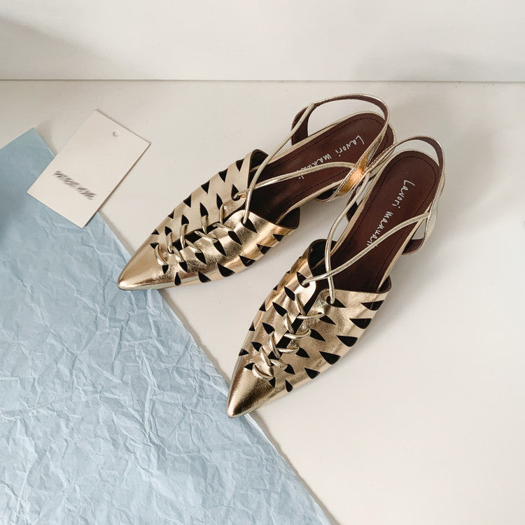Karin Luna Braided Style ~Cross-woven Pointed Toe Closed-toe Sandals