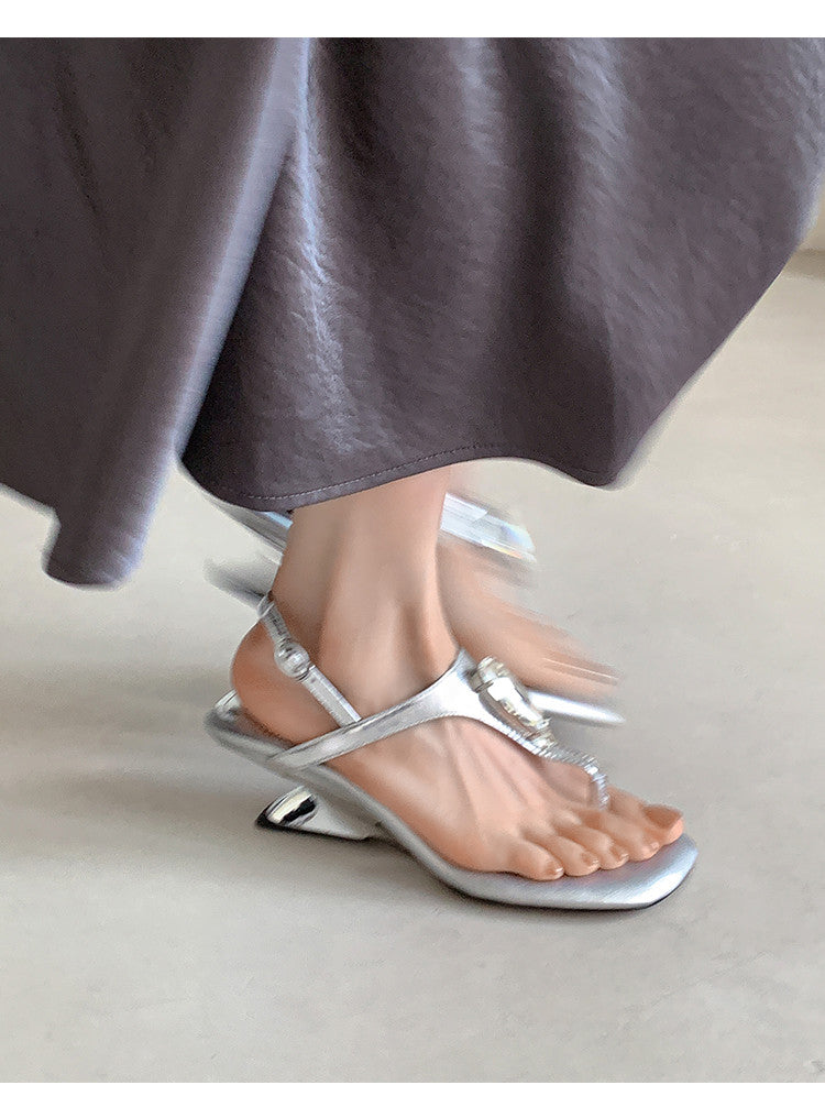Karin Luna Bestseller Element Square Toe Irregular Heel Super Stable Toe Clip Sandals